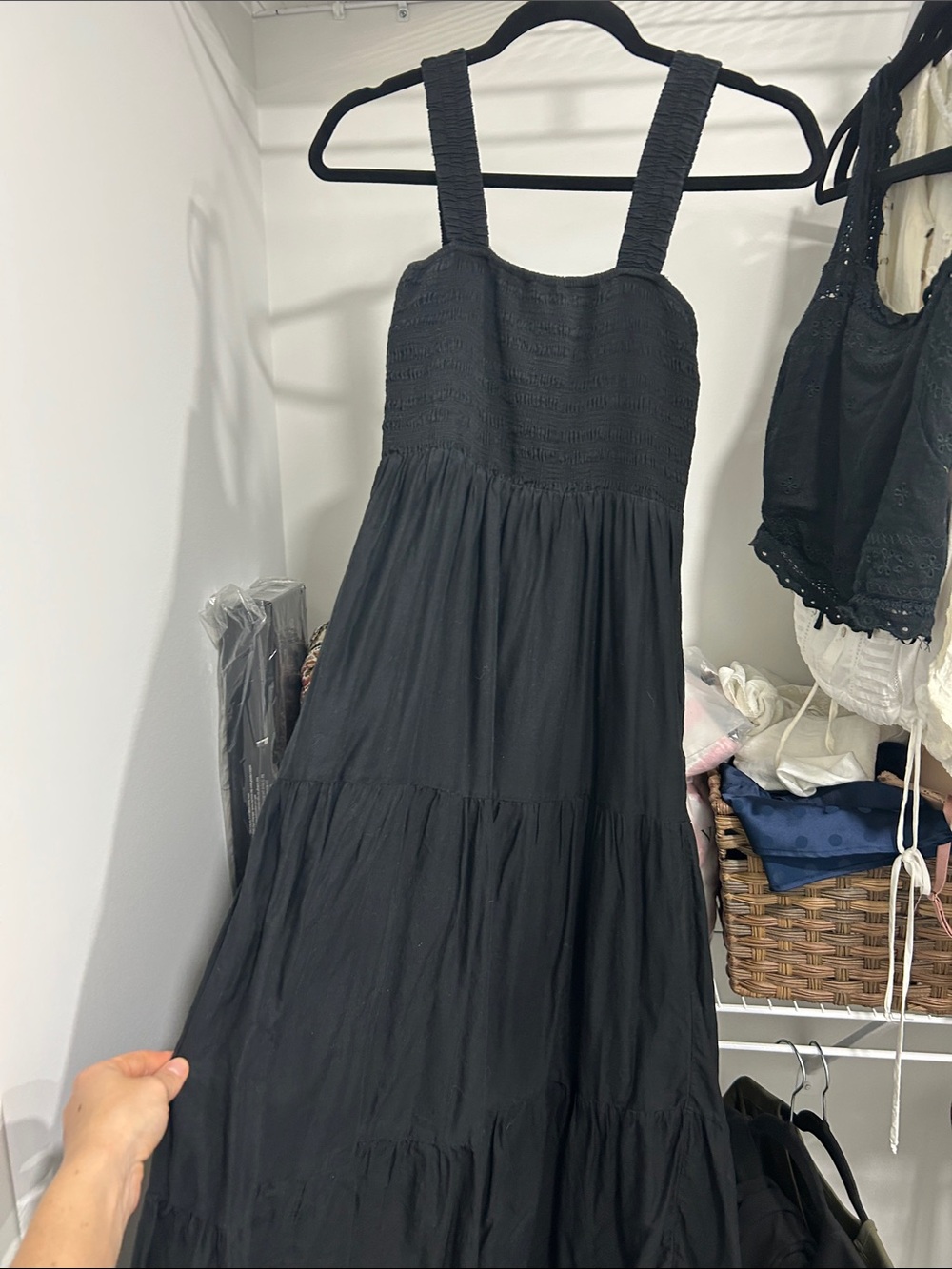 Seafolly Black Smocked Tiered Maxi Dress for